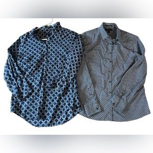 Lands End Lot of 2 Women’s Button Up Shirts Navy/White Career Casual Sz8